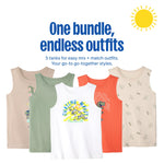 Garanimals Baby & Toddler Boy Dino Tank Tees - Kid's Sleeveless Tank Top - Size 6-9 Months - Beige, Dark Green, Orange, White - 5 Pack