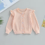 Newborn Baby Girls Knit Cardigans Long Sleeve Crewneck Hollow Knit Thin Sweater Toddler Button Tops Coat Outwear (Pink-Ruffle, 6-12 Months)
