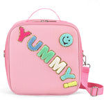 Aimsnk Reusable Insulated Lunch Bag for Kids Teens & Adults with Adjustable Shoulder Strap - Large Durable Lunch Bag Tote for School Travel Picnic Work - Leakproof Design Lunch Carrier (Pink-YUMMY)