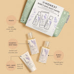 The Honest Company Babe's Mini Must Haves Gift Set Travel Size Hypoallergenic Lavender Bathtime Essentials Shampoo Body Wash (2 fl oz) Face Lotion (1 Bubble Bath