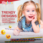 Playbees Emoticon No 2 Pencils for Kids - 72 Pack Bulk Kids Pencils #2 with Erasers - Assorted Smiley Birthday Party Favors, Classroom Prizes, Goody Bag Stuffers, Teacher's Educational Supplies