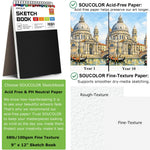 Soucolor 9" x 12" Sketch Book, 100 Sheets Top Spiral Bound Sketchbook with Acid-Free 68lb/100gsm Thick Drawing Paper, Art Sketch Pad for Kids, Adults & Artist, Professional Art Supplies for Beginners