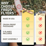 Fred's Flyers Balsa Wood Airplane Kits - 5-Pack - USA Made Wooden Glider Toy Planes for Kids