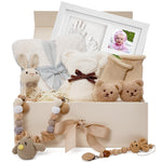 Best Baby Gift Set for Newborn Boys&Girls-Gender Neutral Baby Shower Gifts with Baby Pacifiers,Handprint&Footprint Keepsake Frame,Knitted Blanket,Rattle,Socks&Pacifier Clip–Deluxe Gift Box