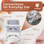 Feed Me Go 3-in-1 Travel High Chair Booster Seat for Infants and Toddlers - Transitional, Portable, Compact & Fits Any Chair - Removable Tray - Gray