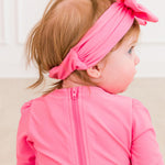 RuffleButts Girls UPF50+ Shimmer Swim Bow Headband - Rose, One Size