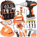 KidBloom Toddler Tool Set with Backpack, 50 PCS Kids Tool Set with Electronic Toy Drill, Safety Helmet & DIY Parts, Toys for 3 4 Year Old Boys