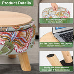 Round Storage Ottoman with Reversible Tray Lid, 12.7 "W x 10.6 "H Upholstered Footrest Pouf with Anti-slip & Scratch-resistant Foot Pads, Stain-Resistant Fabric Pouf, for Living Room, Bedroom, Dorm