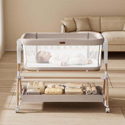 NeoBorn 3 in 1 Baby Bassinet, Bedside Bassinet for Baby, Rocking Bassinet with Breathable Full-Mesh, Mattress and Soft Sheet, Adjustable Height, Stable and Secure Crib for Newborns