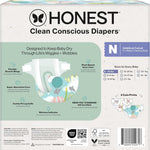 The Honest Company Clean Conscious Diapers for Delicate Skin, Up to 100% Leakproof Hypoallergenic Fragrance-Free Baby Diapers, Gender Neutral Prints, Club Box, Size Newborn, 72 Count (Prints May Vary)