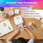 AI Voice Sticker Printer for Kids, Voice-Activated AI Image Generator & Thermal Sticker Maker, 13 Rolls Paper & 6 Pens Included, Portable Inkless Mini Printer for Learning, Journaling & DIY, White