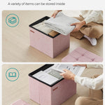 SONGMICS MAZIE Collection - Small Folding Storage Ottoman, Foot Rest Stool, 12.2 x 16.1 x 12.2 Inches, 286 lb Load Capacity, for Living Room, Bedroom, Home Office, Dorm, Jelly Pink ULSF102R01