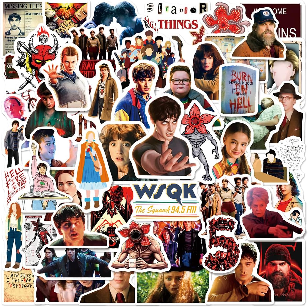 54pcs Cartoon Stranger Things 5 Stickers Pack,Waterproof Vinyl Stickers for Adult Teen Girl Laptop Skateboard Bike Guitar Water Bottle Travel Case Helmet Notebook Scrapbook