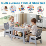 Costzon Kids Table and Chairs, Multifunctional Art Desk Set w/Chalkboard & Whiteboard, 4 Hooks, Large Storage Space and 2 Bins for Children 3+, Toddler Activity Table Set (Gray, 27.5” x 24” x 18”)