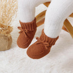 Hadetoto Baby Booties Newborn First Walkers Cozy Shoes Warm Knit Soft Booties for Toddler Infant Boy Girl (Caramel, Infant, 3 Months, Age Range, US Footwear Size System, 6 Months, Medium)
