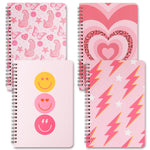 L1rabe 4 A5 Preppy Spiral Notebooks Back to School Y2K Notepads Travel Journal for Kids Teens Cute Pink Smile Hardbound College Ruled Exercise Book for Girl School Office Supplies Holiaday Gift