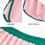 PATPAT Girls 2 Piece Outfits Size 7-8 Years, Pink Green Color Block T Shirts and Skorts Clothing Sets, Girls Summer Outfits, Trendy Clothes Skirt Sets Summer Clothes Lounge Sets
