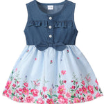 Toddler Girl Clothes 2t 3t Cute Girl Clothes Blue Striped Floral Summer Birthday Dress Sleeveless Ruffle Denim Bow Dress Spring Party Jean Dresses