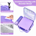 Kids Bento Lunch Box with 8oz Soup Thermo, Water Bottle, Kids Leakproof Lunch Food Containers with 4 Compartment, Insulated Hot Food Jar with Lunch Bag for School, Trvael (Purple)