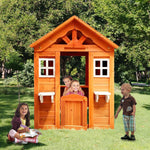 Wooden Playhouse for Kids, Outdoor Kids Playhouse with 2 Windows and Flowerpot Holder, Boy Girl Cottage Play House, 42" Lx46 Wx55 H
