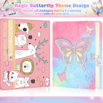 Fluffy Butterfly Diary with Lock for girls, 6 7 8 year old girl Birthday Gifts, Princess Diaries Girls diary journals, Back to School Supplies Notebook, Birthday Christmas Gifts for daughter granddaughter niece