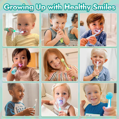 Papablic Toddler Sonic Electric Toothbrush Kids for Ages 1-3 Years, Baby Electric Toothbrush with Cute Dino Cover and Smart LED Timer, 2 Brush Heads (Jo)