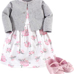 Hudson Baby baby-girls Cotton Dress, Cardigan and Shoe Set