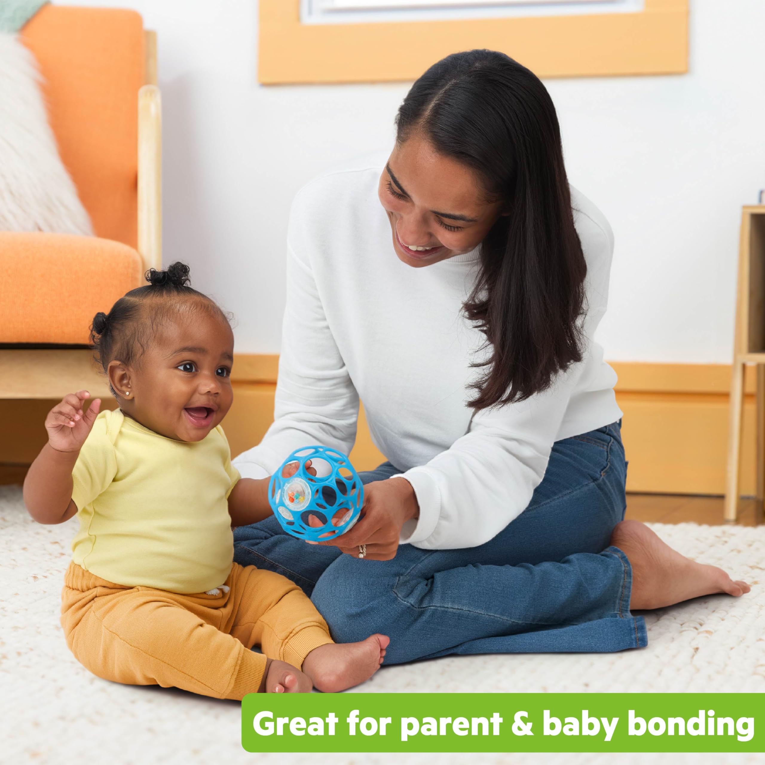 Bright Starts Oball Easy-Grasp Rattle BPA-Free Infant Toy in Blue, Age Newborn and up, 4 Inches