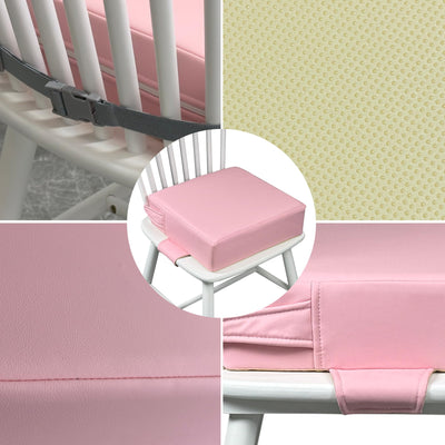 Booster Seat for Kitchen Chair (PU Material),Toddler Booster Seats for Dining Table Portable for Travel Camping Eating Double Safe Straps Non-Slip Bottom (Pink)