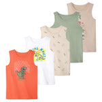 Garanimals Baby & Toddler Boy Dino Tank Tees - Kid's Sleeveless Tank Top - Size 6-9 Months - Beige, Dark Green, Orange, White - 5 Pack