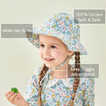 pureborn Baby Girl Sun Hat Infant Girl's Bucket Hat Cotton Sun Protection Cap 0-3 Months Floral Blue