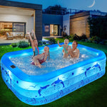 2025 Upgrade Inflatable Pools with Lights, Family Inflatable Swimming Pools for Kids,Adults, Blow Up Pool Solar Powered, Large Kiddie Pool, Durable Thickened Inflatable Family Pool for Backyard-Blue
