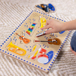 Melissa & Doug Musical Instruments Sound Puzzle - Wooden Peg Puzzle with Light-Activated Sound Effects (8 pcs) Wooden Peg Baby Music Learning Toys, for Toddlers and Preschoolers Ages 2+