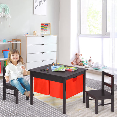 Costzon Kids Table and Chairs, 2 in 1 Wooden Activity Desk w/Building Block Double-Sided Tabletop & 2 Large Storage Drawers, Toddler Table and Chair Set for Preschool, Nursery, Kindergarten(Espresso)
