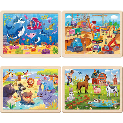 Wooden Puzzles for Kids Ages 4-6, 4 Packs 24 Pcs Wooden Jigsaw Puzzles for Toddlers Ages 3-5, Preschool Educational Puzzle Toys Gifts for 3 4 5 6 Boys Girls