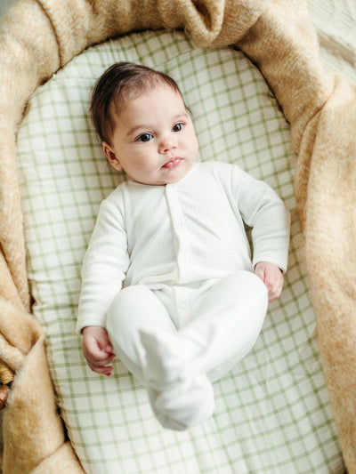 Under The Nile Organic Cotton Muslin - Bassinet Sheet - Sage Windowpane, 26" x 18"