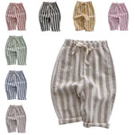 Boys' Cotton Linen Harem Bloomers Pants Elastic Waist Jogger Pants Kids Casual Striped Trousers Infant Long Sweatpants 3-6 Months 02 Khaki