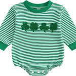 St Patricks Day Baby Boy Outfit Newborn Waffle Shamrock Onesie Sweatshirt Bubble Romper Top Infant Spring Clothes