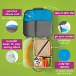 b.box Lunch Box for Big Eaters All Ages - 8.5 Cup Leak Proof Bento Box with 4 Compartments, School Lunch Container with Ice Pack, Dishwasher Safe, BPA-Free, PFAS-Free - Blue Slate