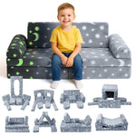 WONDERME 2-Seater Modular Kids Play Couch – 10pc Glow in the Dark Creative Kids Couch for Playroom, Living Room, and Bedroom Fortplay – Convertible Foam and Floor Cushion for Ages 1 to 10