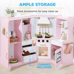 Best Choice Products Pretend Play Corner Kitchen, Ultimate Interactive Wooden Kids Playset w/Lights & Sounds, Ice Maker, Hood - Bevel Pink