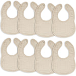 Comfy Cubs Muslin Bibs for Babies, (Pack of 8) - Soft and Highly Absorbent, Feeding, Drool and Teething Bib, Adjustable Snaps - Stylish & Colorful Unisex Designs, Giftable Set - (Sand)