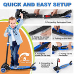 Kick Scooter for Kid 3-5 5-7,LED Lighted 3 Wheels,Folding Scooter, Lean to Steer,Adjustable Height,Widen Anti-Slip Deck, Heavy Duty Metal Toddler Scooters for Boys Girls 3-8 up to 150 LBs
