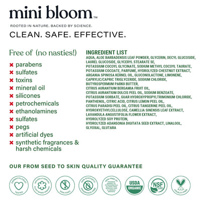 Mini Bloom Fresh N’ Clean 2-in-1 Hair + Body Wash | Shampoo Sulfate-Free | Baby & Kid Safe | Gently Cleanses Head to Toe w/Aloe leaf, Chamomile extract, Lavender & Botanicals 16.6 oz