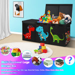 Mabahoo Extra Large Toy Box Chest, Collapsible Sturdy Kids Storage Organizer Bins with Lids, Black Dinosaur Toy Chest for Boys Girls, 40"x16"x16" Toy Storage Bin Boxes for Playroom Bedroom Nursery