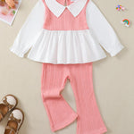Kucnuzki 2T 3T Girl Clothes Baby Girl Fall Winter Outfits Long Sleeve Blouses Pink Polo Shirt Cute Swing Top Flare Baby Leggings Knit Pants Clothing For Kids