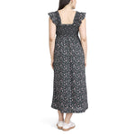 Motherhood Maternity Women's Sleeveless Ruffle Shoulder Smocked Maxi Pregnancy Dress, Black Ditsy Floral, Large