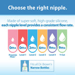 Dr. Brown’s Natural Flow Y-Cut Narrow Baby Bottle Silicone Nipple, Ideal for Thicker Liquids, 9m+, 100% Silicone Bottle Nipple, 6 Count