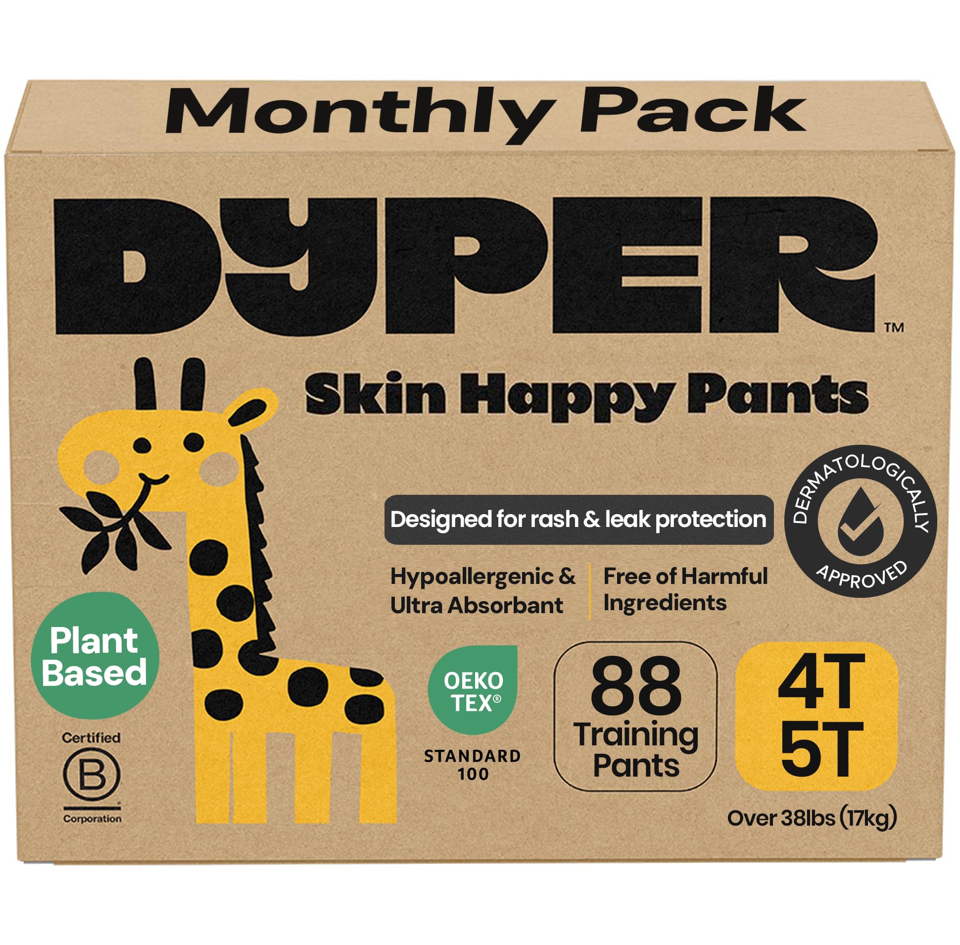 DYPER Toddler Training Pants 4T-5T for Boys & Girls Hypoallergenic,Unscented, Plant-Based & Perfect for Sensitive Skin, Leakproof Potty Training Pants for Day & Overnight Protection