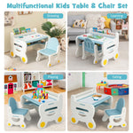 Costzon Toddler Table and Chair Set, Plastic Activity Desk w/Whiteboard, Watercolor Pens, Blackboard Eraser & Storage Shelf for Drawing Reading Dinning, Kids Table and Chair (Blue)